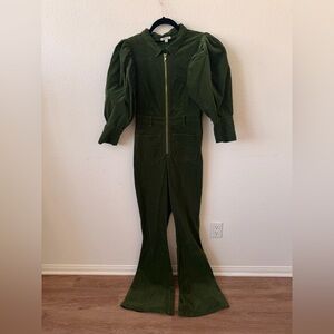 WeWoreWhat Olive Jumpsuit with Puff Sleeves